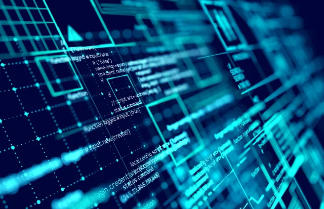Lines of code and diagnostic data glowing on dark screens